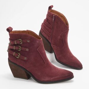 Zodiac Dacey Western Suede Leather Ankle Booties Size 8.5 Shoes Burgundy